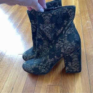 Marc Fisher Black and Gold Heeled Boots